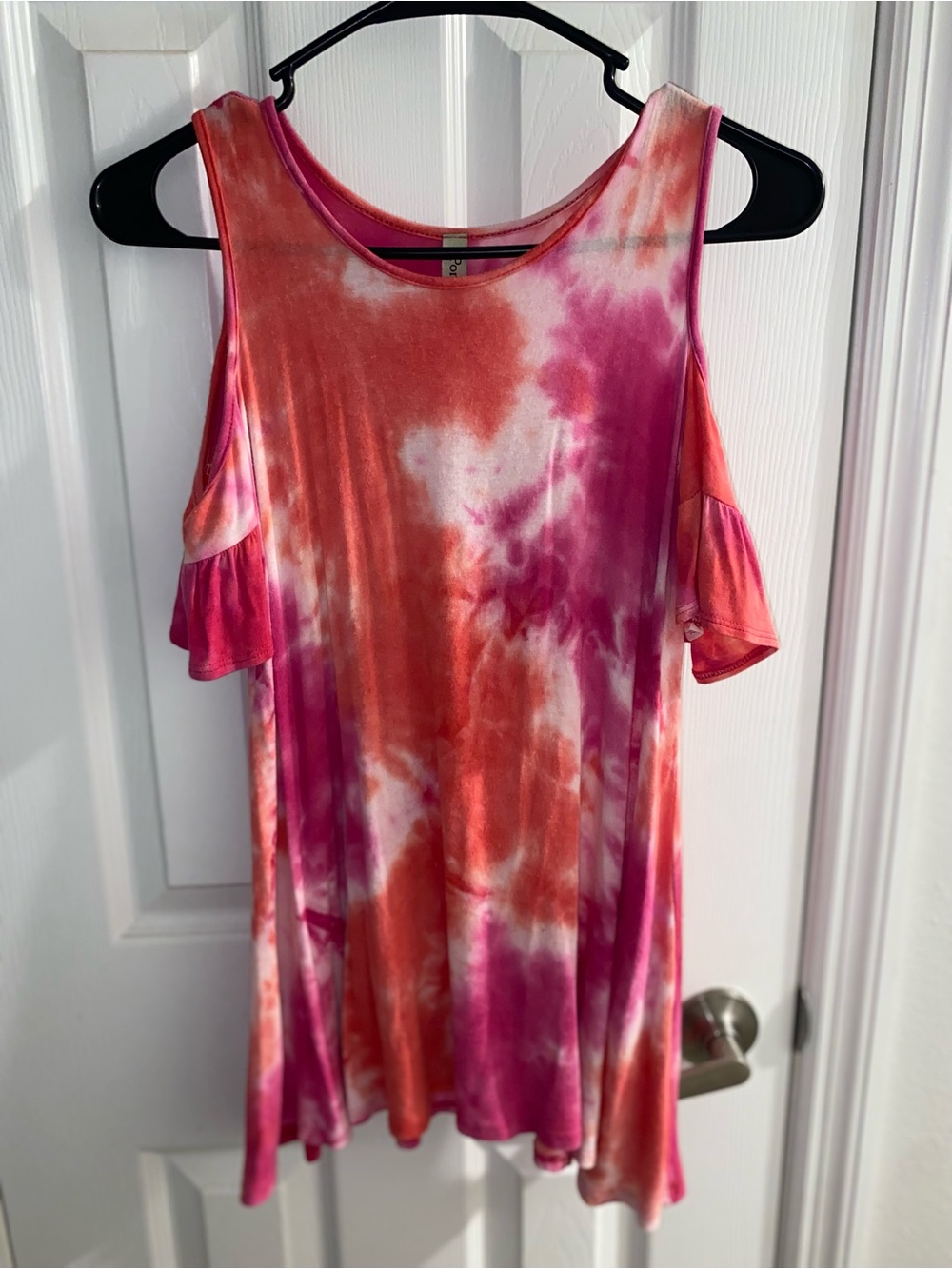 Pomelo Pink & Orange Tie-Dye Cold-Shoulder Swing Top